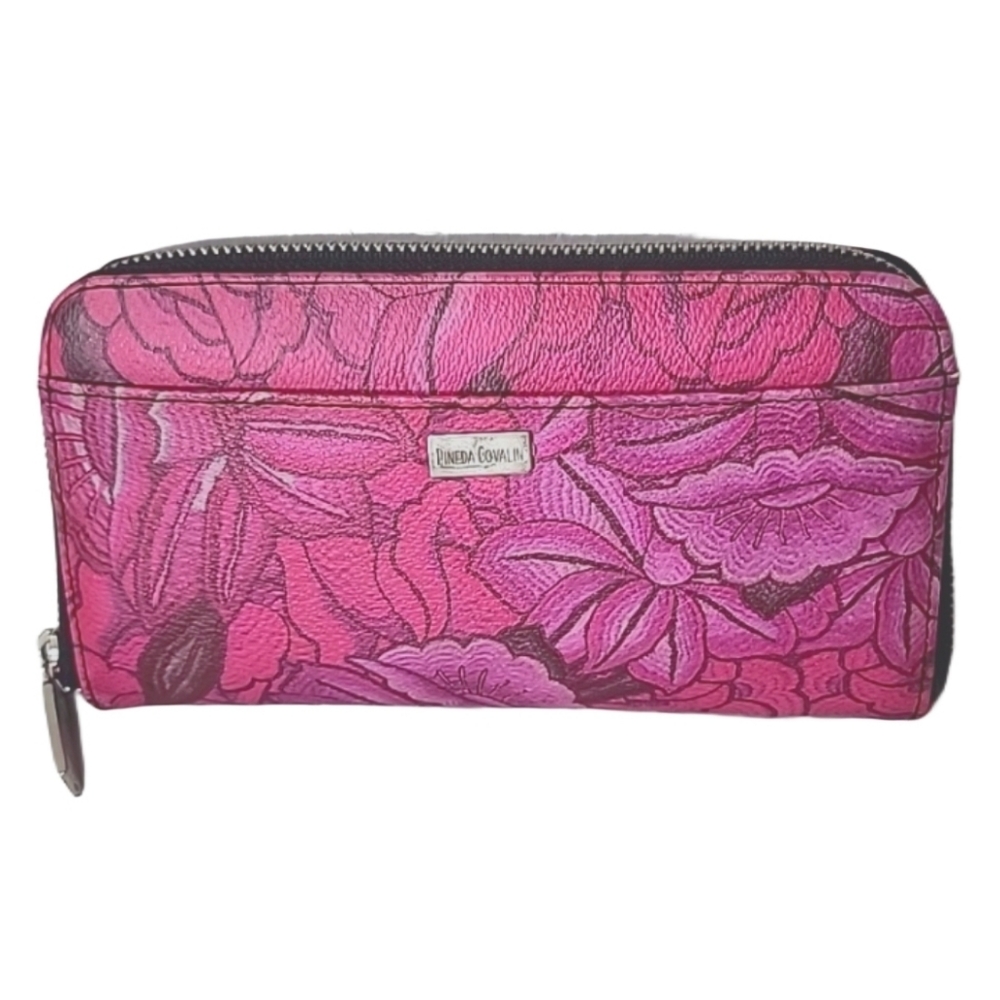 Pineda Covalin Istmo Large Full Zip Around Wallet Fuchsia & Hot Pink Floral